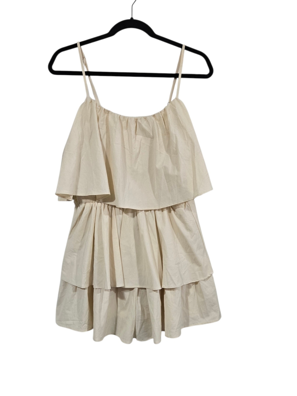 English Factory Tiered Ruffle Lined Romper Silk Blend Eggshell Ivory M